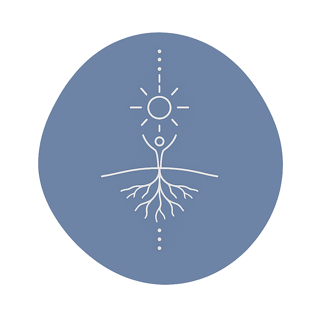 Icône d'une silhouette enracinée, symbole du lien entre ancrage, énergie et transformation.