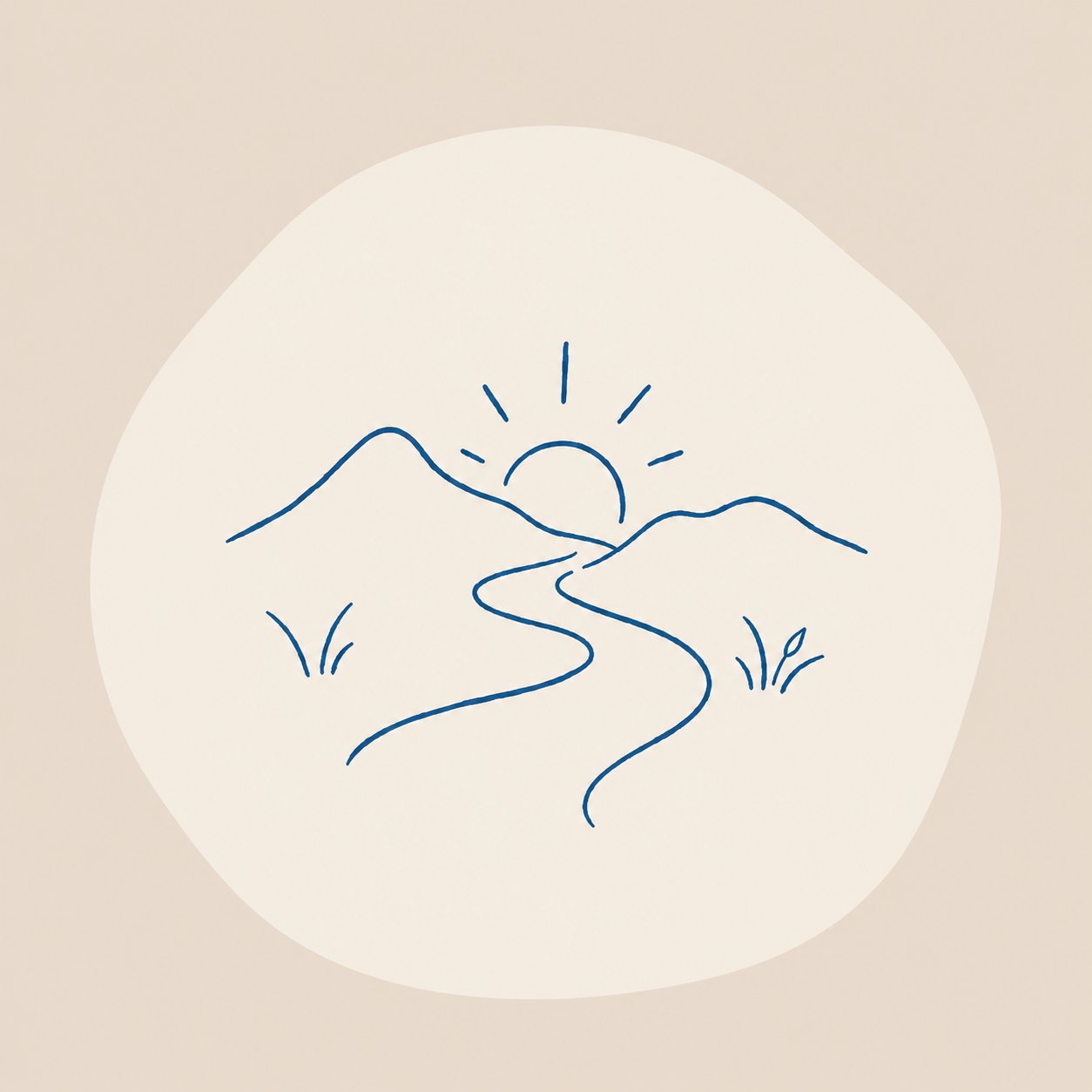 Icône d'un chemin vers l'horizon, symbole du cheminement et de la transformation.